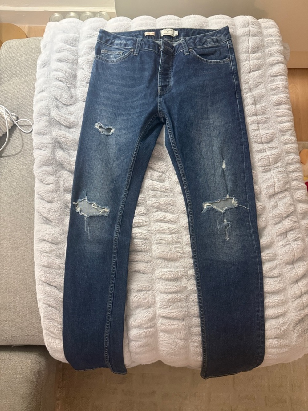 Topman Slim Distressed Dark Blue Denim Jeans